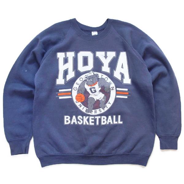 90s USA製 HOYA BASKETBALL ブルドッグ マスコット ひび割れプリント スウェッ...