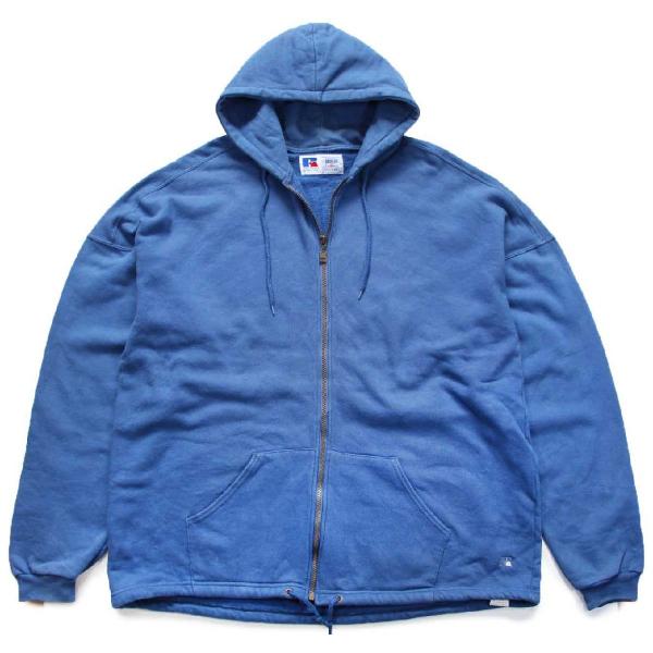 90s USA製 RUSSELLラッセル スウェット ジップパーカー ブルーグレー XXL★特大 フ...