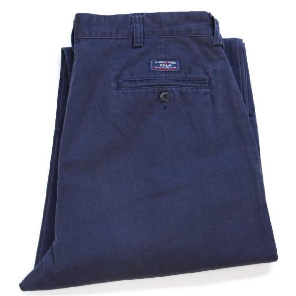 90s メキシコ製 ポロ ラルフローレン ANDREW PANT ツータック コットン チノパン 紺...