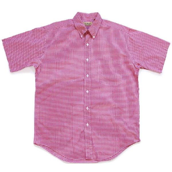 90s L.L.Bean ギンガムチェック ボタンダウン 半袖 コットンシャツ 赤×白 M-R★オー...