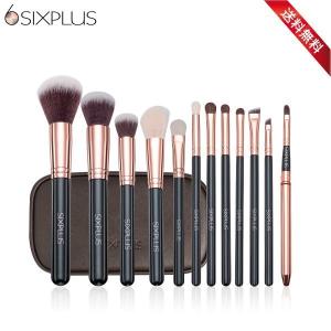 SIXPLUS メイクブラシ12本セット (ブラック) 化粧ポーチ付き