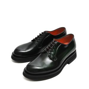 サントーニ SANTONI アンティークドレザー レースアップダービー ローカット シューズ プレーントゥ ダーク グリーン MADE IN ITALY｜size4458