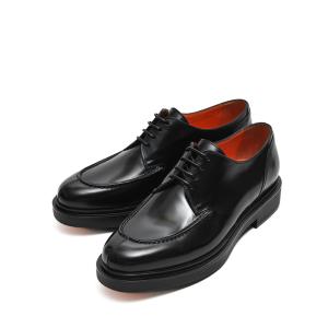 サントーニ SANTONI アンティークドレザー レースアップダービー ローカット シューズ Uチップ モカシン ブラック MADE IN ITALY｜size4458