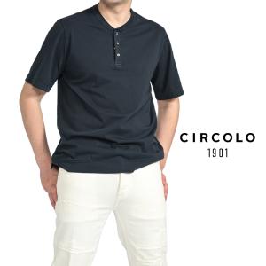 【2024年 春夏新作】チルコロ CIRCOLO 1901 Tシャツ ヘンリーネック 半袖 春夏 メンズ コットン ジャージー 100% ネイビー｜size4458