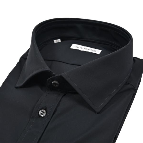 GUY ROVER ギローバー / ストレッチナイロン ワイドカラードレスシャツ ブラック / セー...
