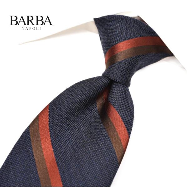 BARBA バルバ / ヴァージンウールシルク レジメンタル柄ネクタイ セッテピエゲ ネイビー / ...