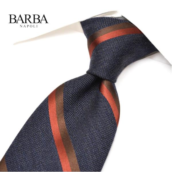 BARBA バルバ / ヴァージンウールシルク レジメンタル柄ネクタイ セッテピエゲ ネイビー / ...