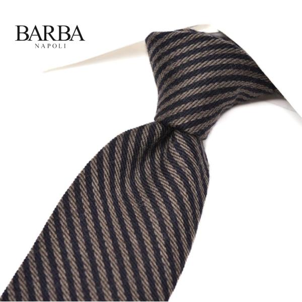 BARBA バルバ / ヴァージンウールシルク レジメンタル柄ネクタイ セッテピエゲ ブラウン×ネイ...