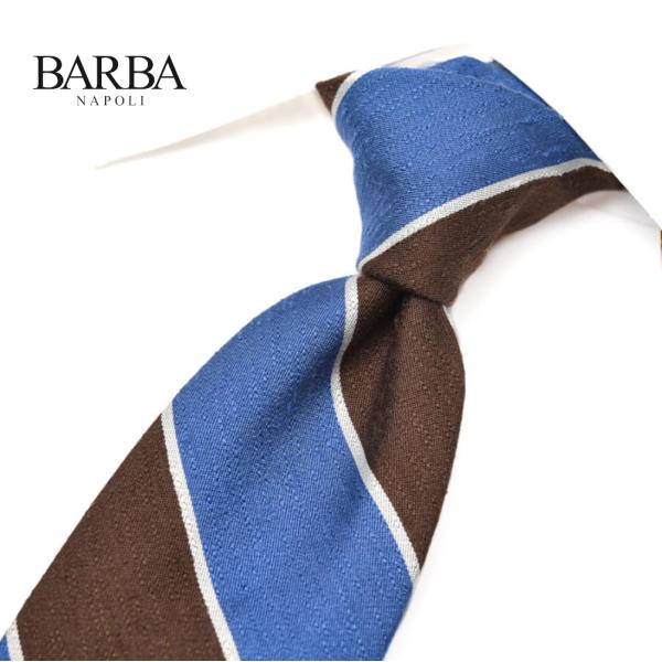 BARBA バルバ / シルク100% レジメンタル柄ネクタイ セッテピエゲ ブルー×ブラウン / ...