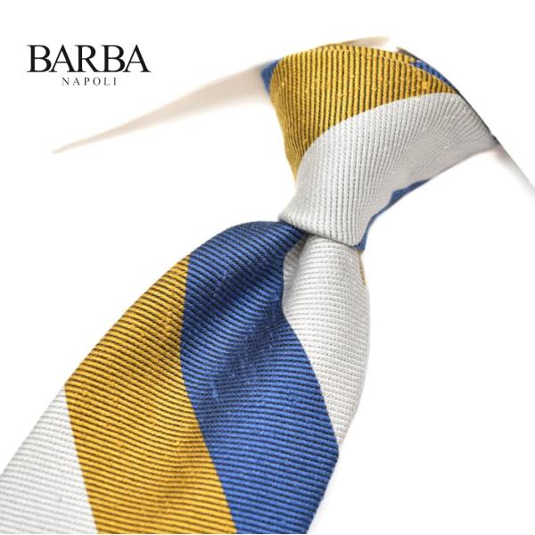 BARBA バルバ / シルク100% レジメンタルネクタイセッテピエゲ ブルー×ホワイト×レッド ...