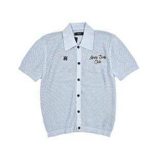 AMIRI アミリ / コットン100% 半袖ニットシャツ ライトブルー