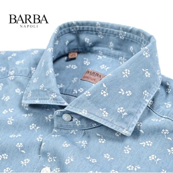 BARBA バルバ / DANDYLIFE デニムシャツ カジュアルシャツ ホリゾンタルカラー 長袖...