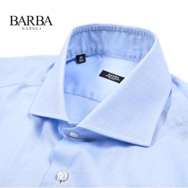 BARBA バルバ / ドレスシャツ ワイシャツ ホリゾンタルカラー 長袖 コットン100% ブルー...