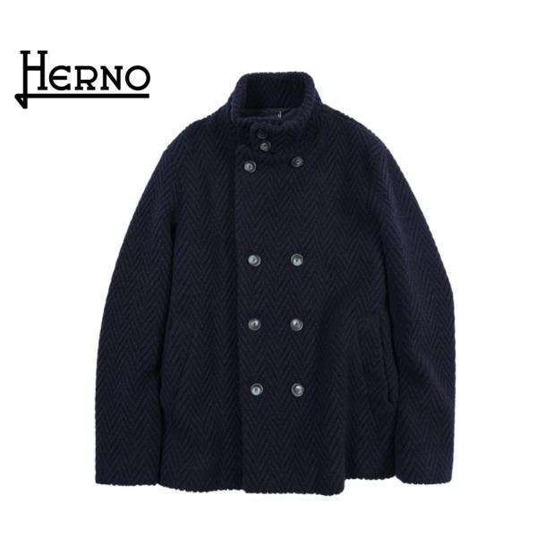 HERNO ヘルノ / Resort スタンドカラーニットコート ダブルブレスト ニットピーコート ...