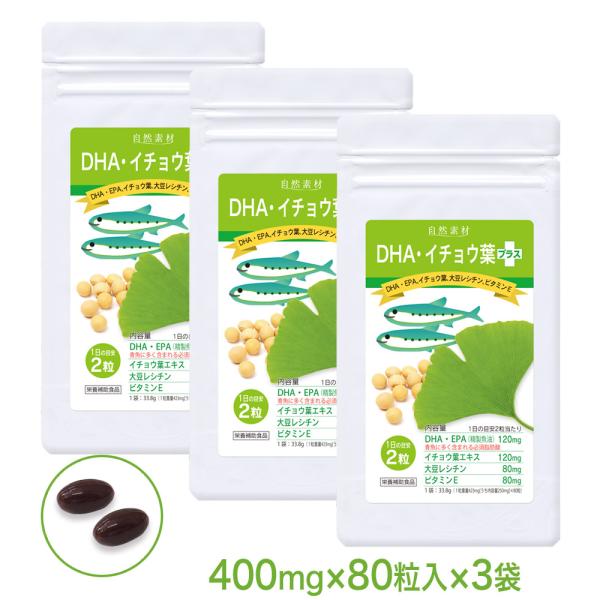 イチョウ葉 エキス サプリ 80粒入り 3袋 （120日分） DHA EPA ギンコビロバ オメガ3...