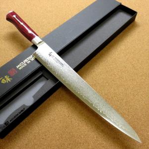 包丁 筋引包丁 27cm (270mm) 三昧 クラシック プロ 紅蓮 ダマスカス 33層鋼 赤合板 両刃 関の刃物 最高級 刺身包丁 スライサー 日本製｜sk2excellent