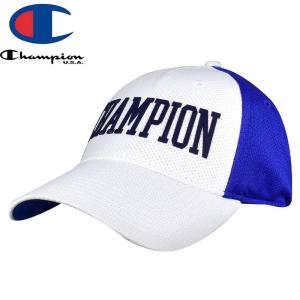 CHAMPION チャンピオン キッズ ベースボールキャップ MESH BLOCK STETCH CAP ホワイト×ブルー NO06｜sk8-sunabe