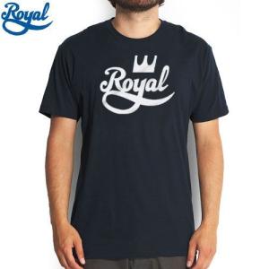 ロイヤル ROYAL TRUCKS スケボー スケートボード Tシャツ CROWN SCRIPT TEE ネイビー x ホワイト NO47｜