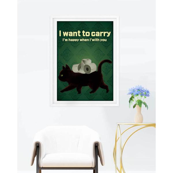 アートポスター  猫 ネコ シリーズ トイレにも飾れる 運ぶ猫 ネコ  グリーン