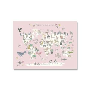 アートポスター アートフレーム 動物世界地図ピンク デザインNO-4 A4 A3 A2【追加注文なしで、直ぐ飾れる額付】｜sketch01