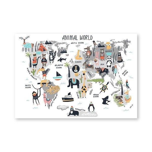 額付 アートポスター アートフレーム おしゃれ 絵画 世界地図・動物シリーズ デザインNO-b A4...