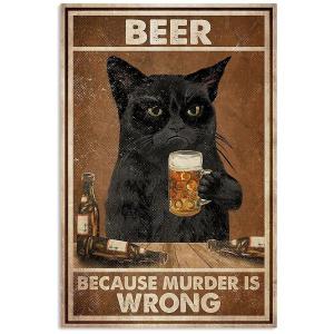 アートポスター アートフレーム ヴィンテージイラスト猫 ネコ とビール デザインNO-25【追加注文なしで、直ぐ飾れる額付】｜sketch01