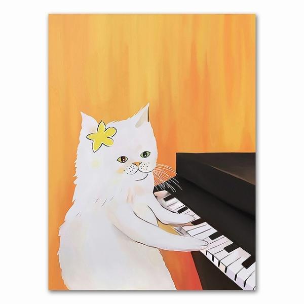 ポスター 　おしゃれ アートポスター　 動物イラストシリーズ ネコ・ピアノ デザインNO-21