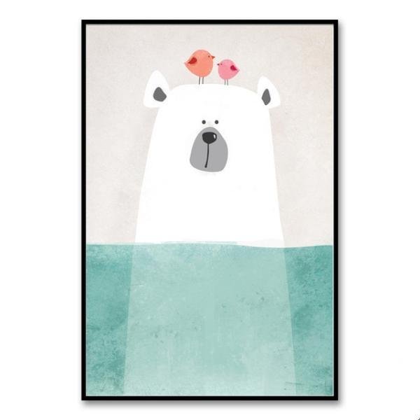 額付 アートポスター アートフレーム 北欧 可愛い動物タイプ6 しろくま・水中・小鳥 A4 A3 A...