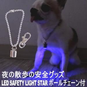 LED セーフティ ライトスター ボールチェーン付   犬 光る 首輪 小型犬 チワワ 電池 夜 散歩 ライト｜skipdog010420