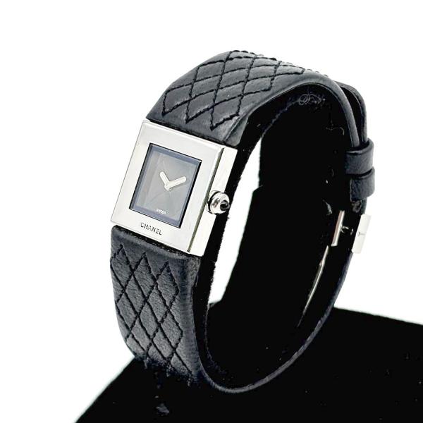 CHANEL シャネル レディース腕時計 マトラッセ QZ SS レザーベルト 黒文字盤 ブラック ...