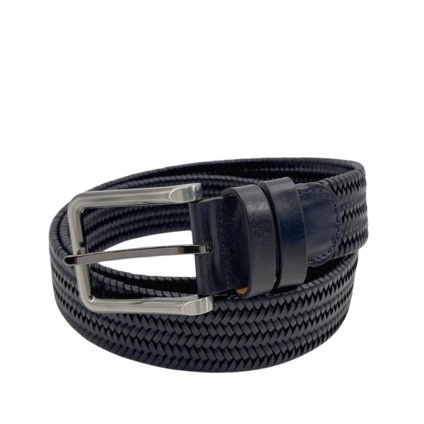 未使用保管品 MAGNANNI マグナーニ メンズ 編み込み メッシュベルト レザー ダークネイビー...