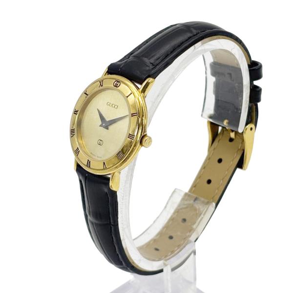 GUCCI グッチ レディース腕時計 QZ GP/革ベルト ゴールド/ブラック 3000L