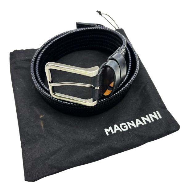 未使用保管品 MAGNANNI マグナーニ メンズ 編み込み メッシュベルト レザー ダークネイビー...