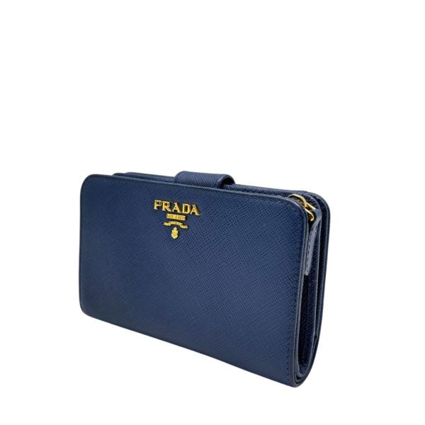 PRADA プラダ 二つ折り財布 L字ファスナー サフィアーノレザー ネイビー系/ゴールド金具 1M...