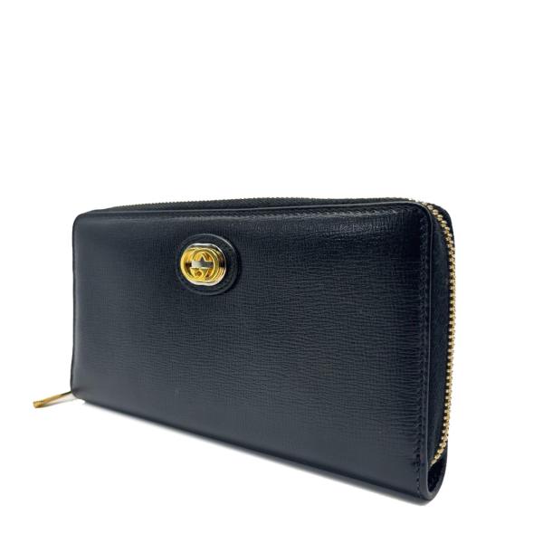 GUCCI グッチ ラウンドファスナー長財布 インターロッキングG マリーナ レザー ブラック 59...