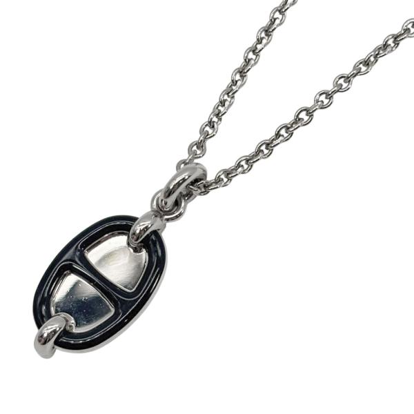 HERMES エルメス ネックレス ミニ・マイヨン PM ラッカーメタル ブラック/シルバー金具 シ...