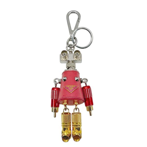 PRADA プラダ ロボットサフィアーノレザー キーリングチャーム キーホルダー メタル/レザー ベ...