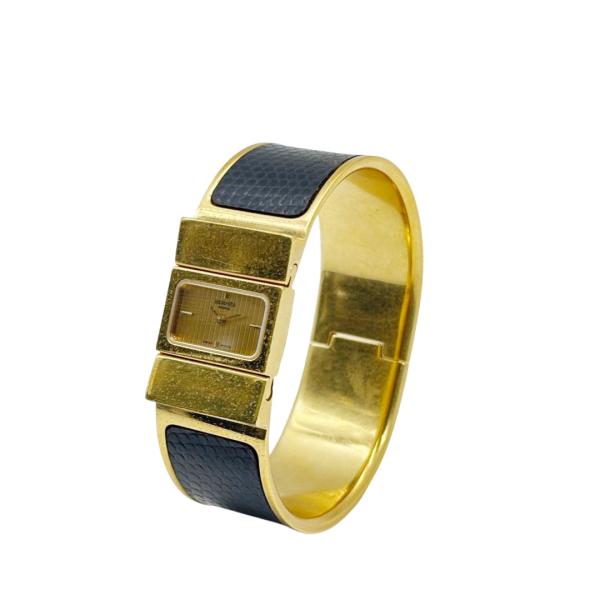 HERMES エルメス ロケ レディース腕時計 バングルウォッチ リザード クオーツ ゴールド/ブラ...