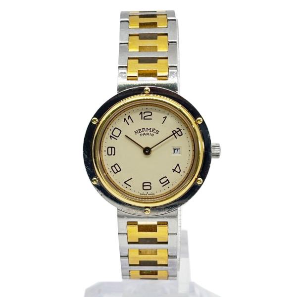 HERMES エルメス ボーイズ腕時計 旧型クリッパー クオーツ SS/GP ゴールド/シルバー ベ...