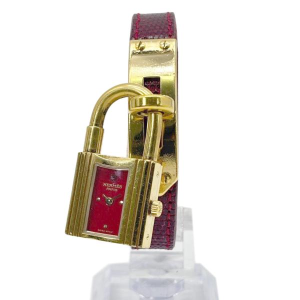 HERMES エルメス ケリーウォッチ 腕時計 GP クオーツ ゴールド/ボルドー文字盤/社外品ベル...