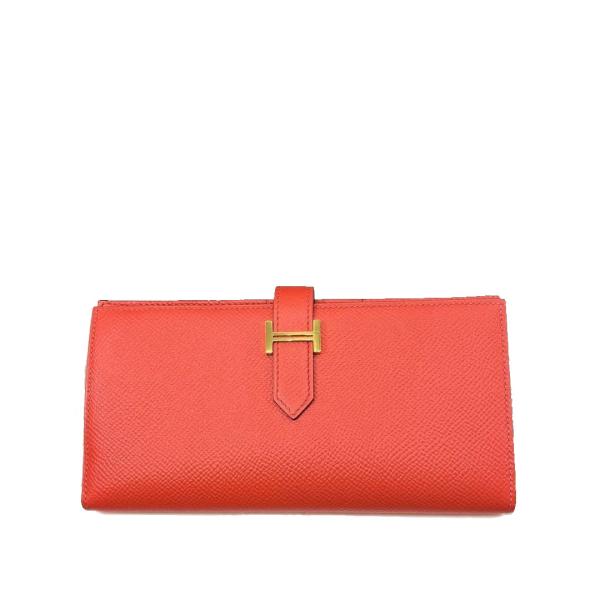 HERMES エルメス ベアンスフレ 二つ折り長財布 ヴォー・エプソン ローズジャイプール/ゴールド...