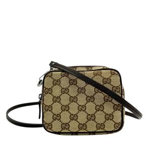 グッチ ハンドバッグ キャンバスレザー アクセサリー ポーチ GGロゴ ブラウン GUCCI GGキャンバス コスメポーチ キャンバス レザー ブラウン
