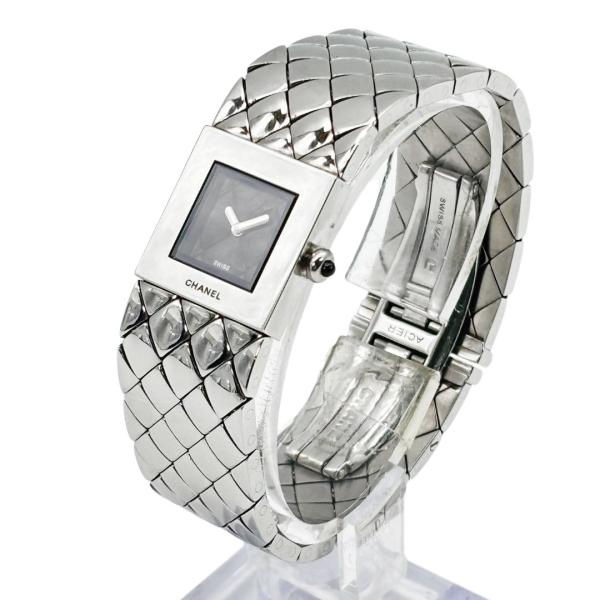 CHANEL シャネル レディース腕時計 マトラッセ QZ シルバー 黒文字盤 H0009