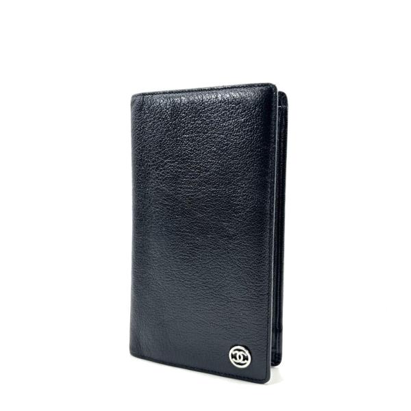 CHANEL シャネル 二つ折り長財布 ココボタン レザー ブラック/シルバー金具 11番台