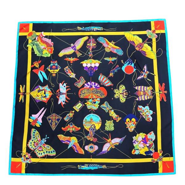 HERMES エルメス スカーフ カレ90 『SOIES VOLANTES(大空に舞うシルク)』 シ...