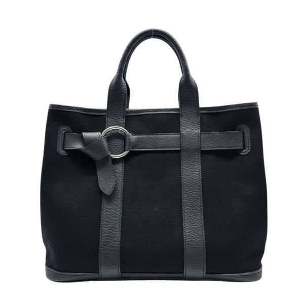 HERMES エルメス トートバッグ プティットサンチュールPM トワルアッシュ/レザー ブラック ...