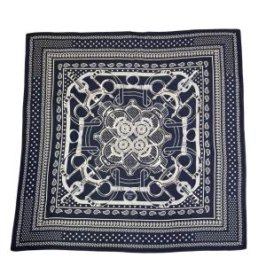 HERMES エルメス ショール カレジェアン140 『Eperon d'Or Bandana(エプロン・ドール・バンダナ)』 カシシル マリン/ホワイト/ブラック