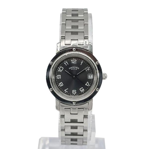 HERMES エルメス レディース腕時計 クリッパー QZ デイト シルバー グレー文字盤 CL4....