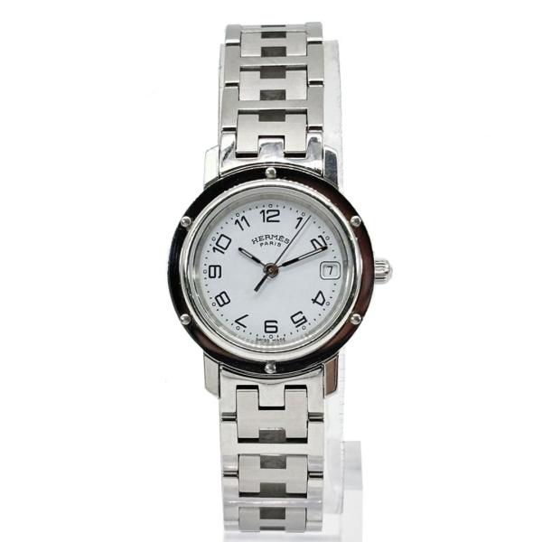 HERMES エルメス レディース腕時計 クリッパー QZ デイト シルバー 白文字盤 CL4.21...