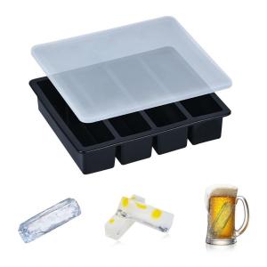 製氷皿 アイストレー シリコン 長方形氷 氷モールド 製氷器 専用蓋付き 取出し簡単 溶けにくい 大きい氷 ウイスキー 氷 氷作る容器 4格 ブラック